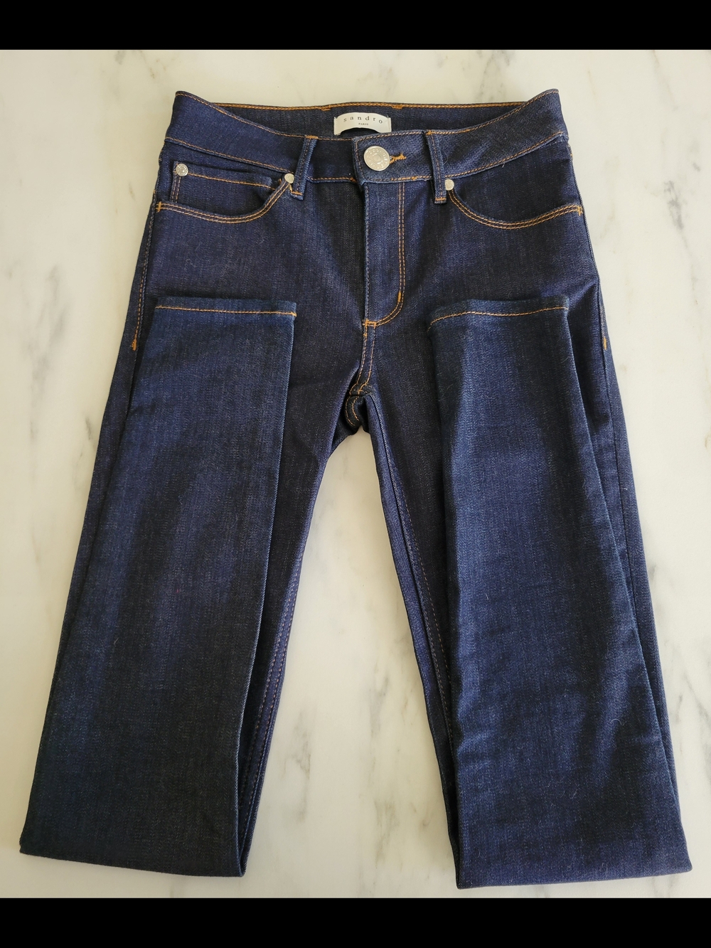 Sandro Paris Raw Denim Skinny Jeans Blue Brut Size FR 34 US 24